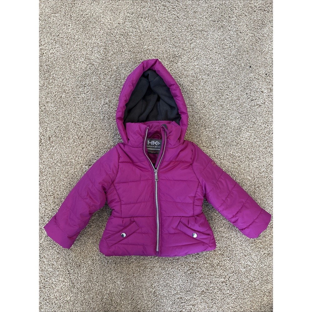 Hawke & Co‎ Girls 2t Puffer Jacket Hooded Full Zip Pink Insulated Winter Coat